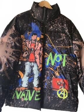 KANYE WEST STREETWEAR NOT NAIVE DROPOUT BEAR GRAFFITI PUFFER JACKET XL